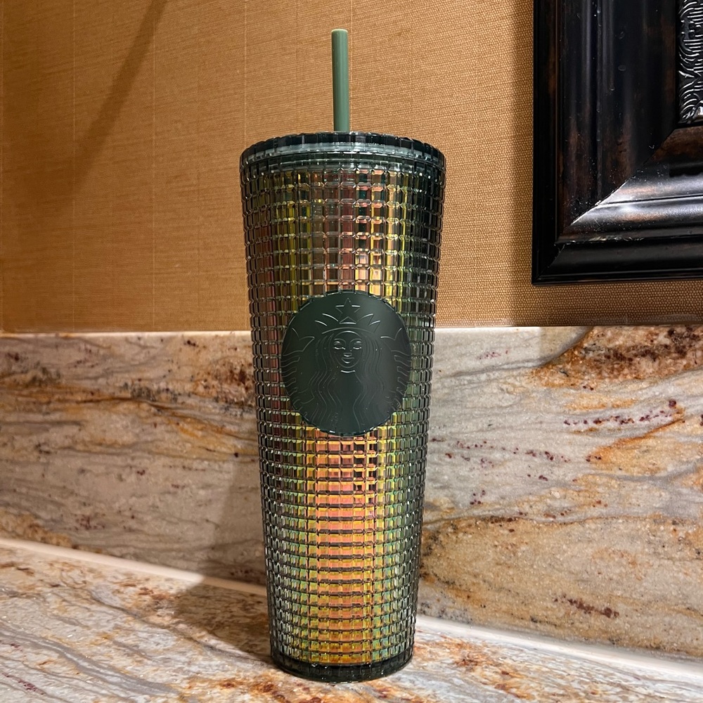 Brand new Starbucks Holiday Green Iridescent Squares Cold Cup Tumbler …